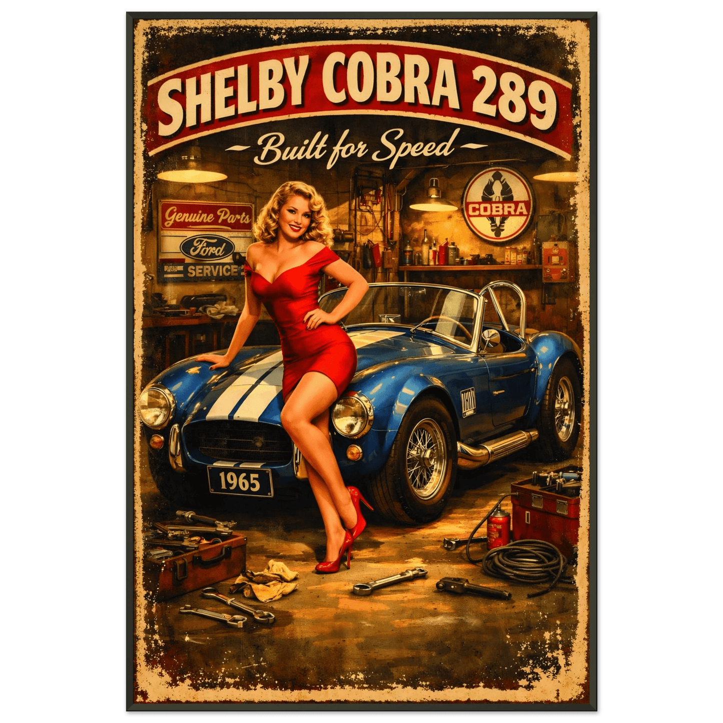 🏎️🏁Affiche Automobile Art' Pin-Up Encadrée - Aura Studio Déco
