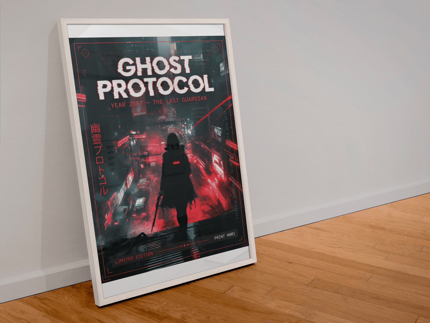 ☣️🧬 Série limitée Art Cyberpunk - Poster Cybergirl Ghost Protocol - Aura Studio Déco