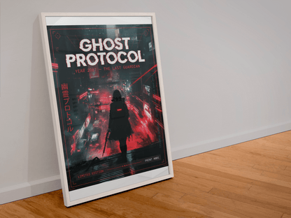 ☣️🧬 Série limitée Art Cyberpunk - Poster Cybergirl Ghost Protocol - Aura Studio Déco