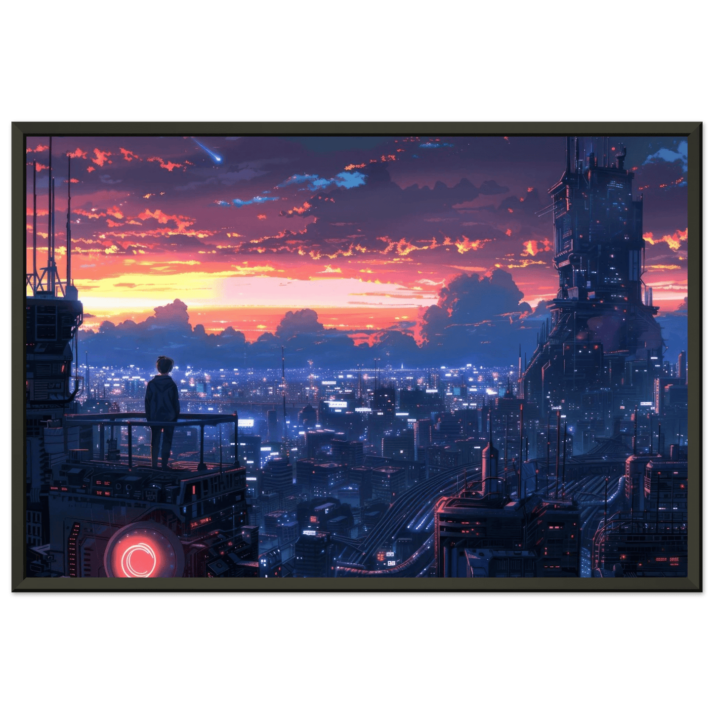 🐉🇯🇵✨ Affiche encadrée métal CLI-FI Anime Concept – Cyber Street - Aura Studio Déco