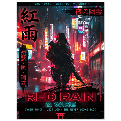 ☣️🧬 Série limitée Art Cyberpunk - Poster Cybergirl Red Rain - Aura Studio Déco
