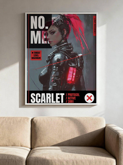 ☣️🧬 Série limitée Art Cyberpunk - Poster Cybergirl Scarlet - Aura Studio Déco