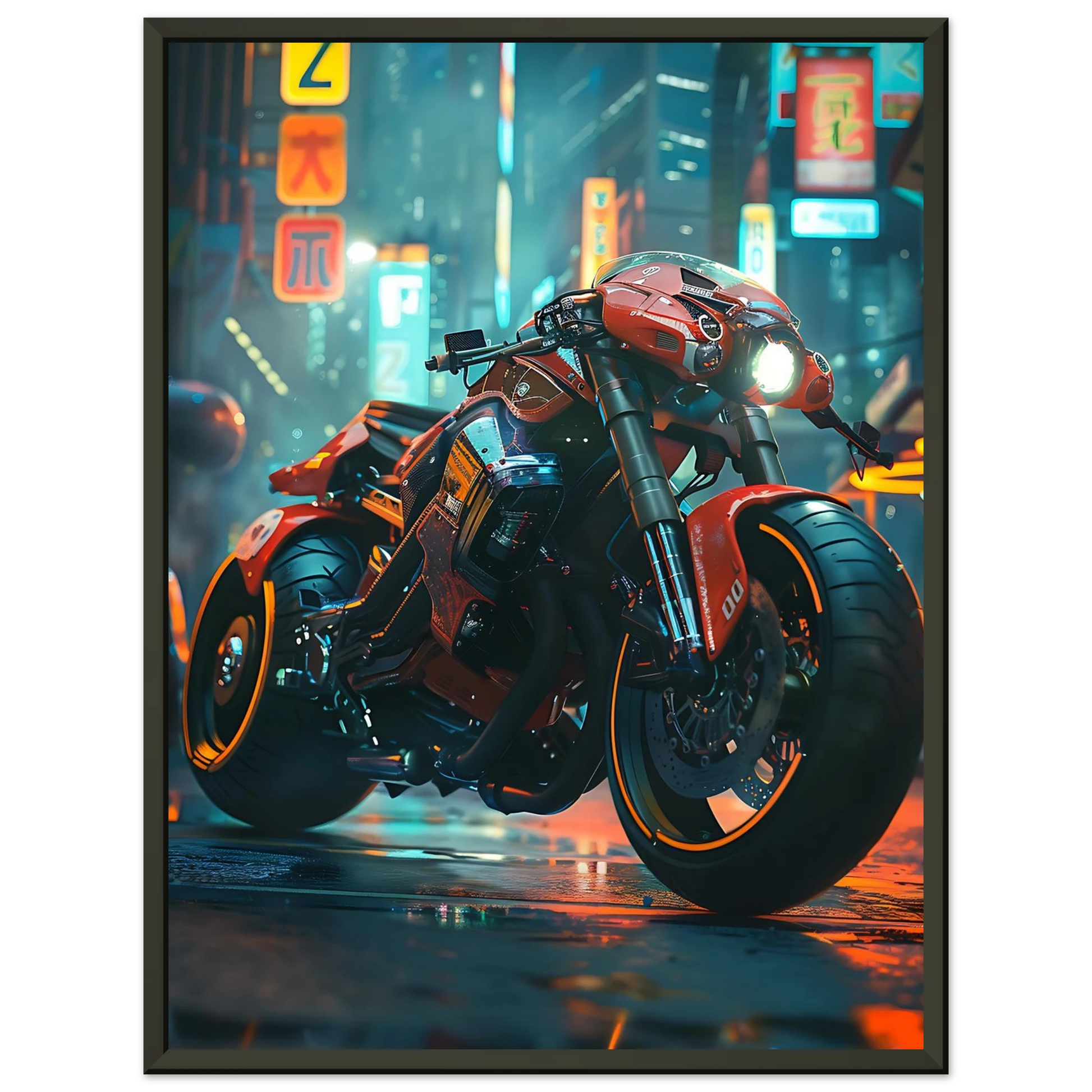 🏍️🏁🔧 Moto Cyberpunk Série futuriste #️⃣9  - (Affiche encadrée métal) - Aura Studio Déco