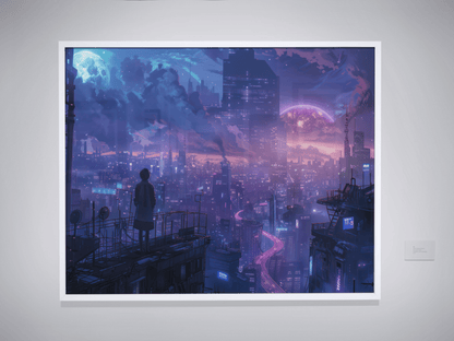 🐉🇯🇵✨ Affiche encadrée métal CLI-FI Anime Concept – Neon District - Aura Studio Déco