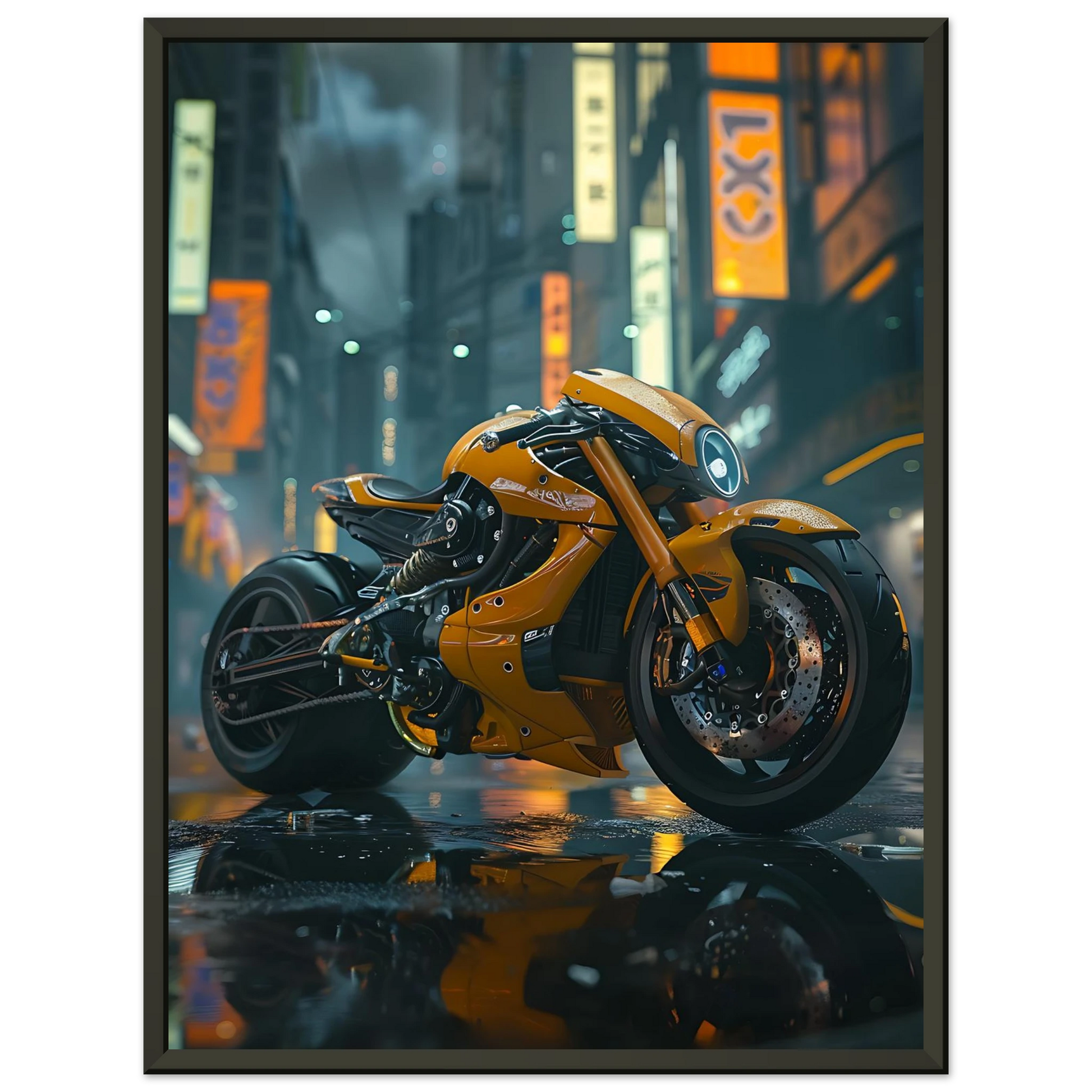 🏍️🏁🔧 Moto Cyberpunk Série futuriste #️⃣1  - (Affiche encadrée métal) - Aura Studio Déco