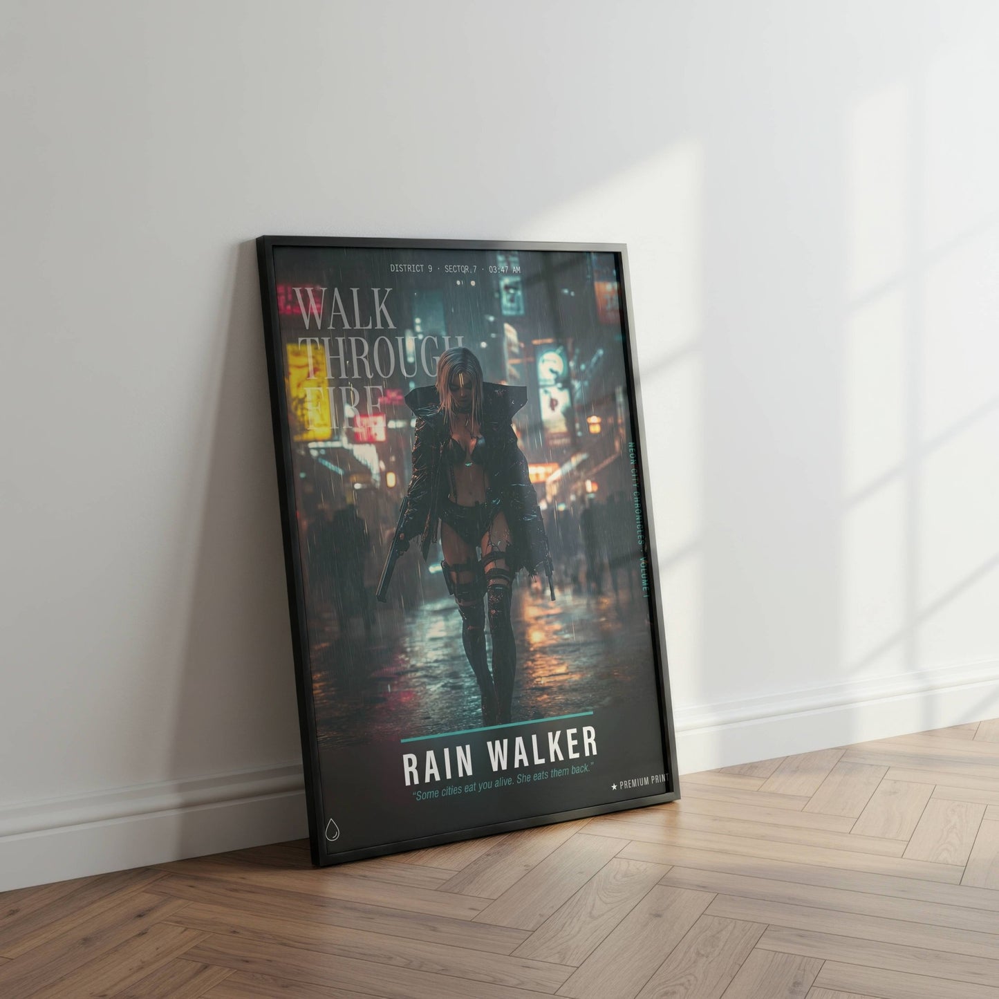 ☣️🧬 Série limitée Art Cyberpunk - Poster Cybergirl Rain Walker - Aura Studio Déco