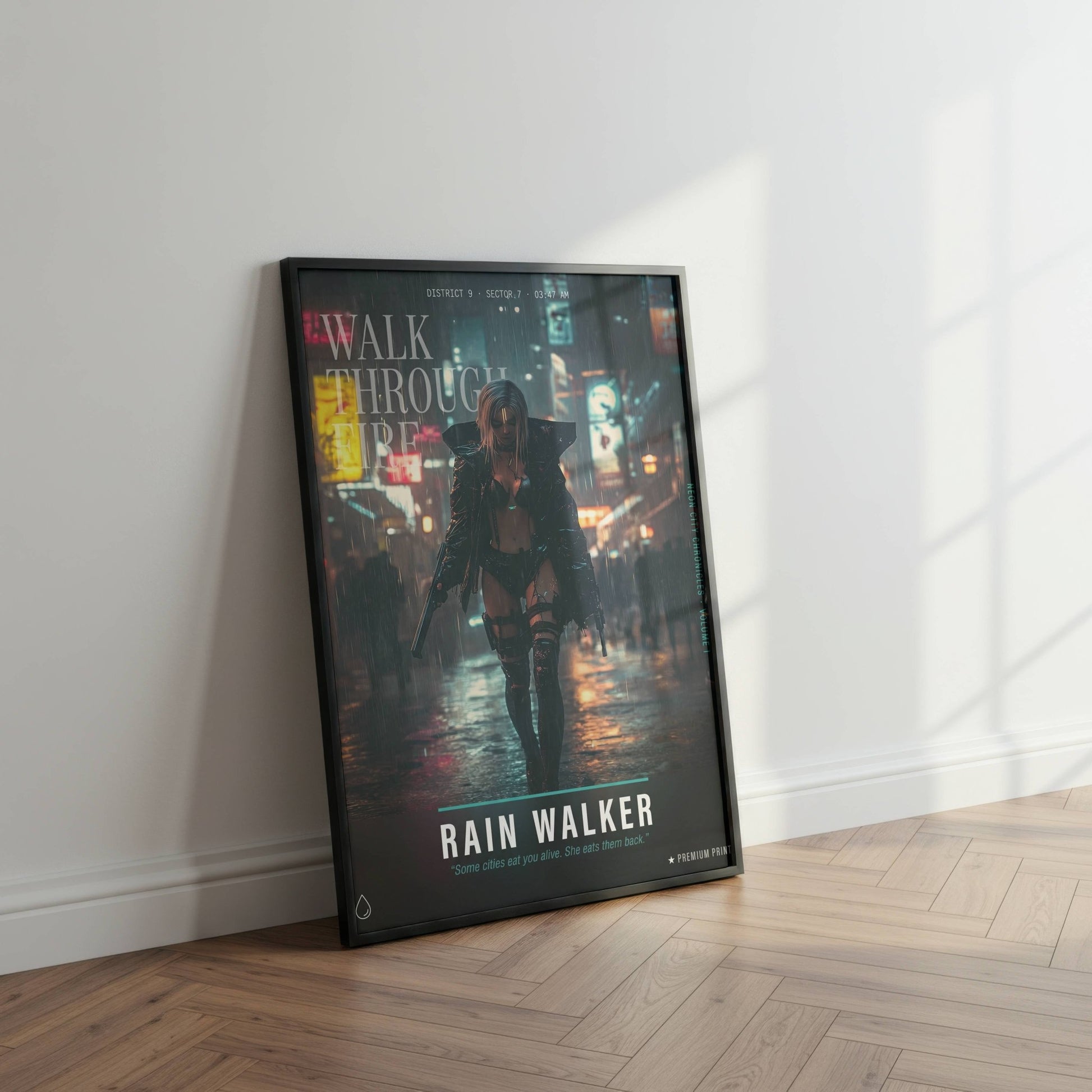 ☣️🧬 Série limitée Art Cyberpunk - Poster Cybergirl Rain Walker - Aura Studio Déco