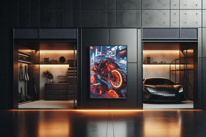 🏍️🏁🔧 Moto Cyberpunk Série futuriste #️⃣20  - (Affiche encadrée métal) - Aura Studio Déco