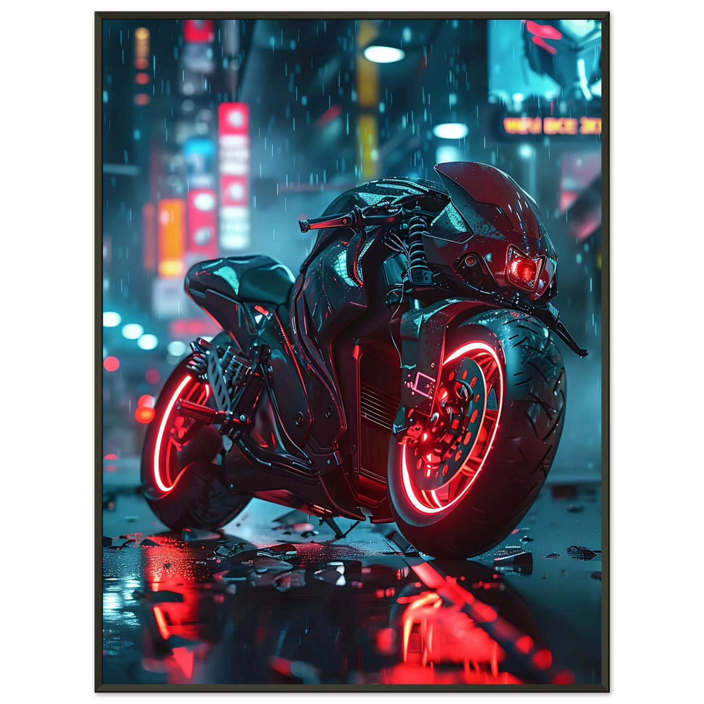🏍️🏁🔧 Moto Cyberpunk Série futuriste #️⃣5  - (Affiche encadrée métal) - Aura Studio Déco