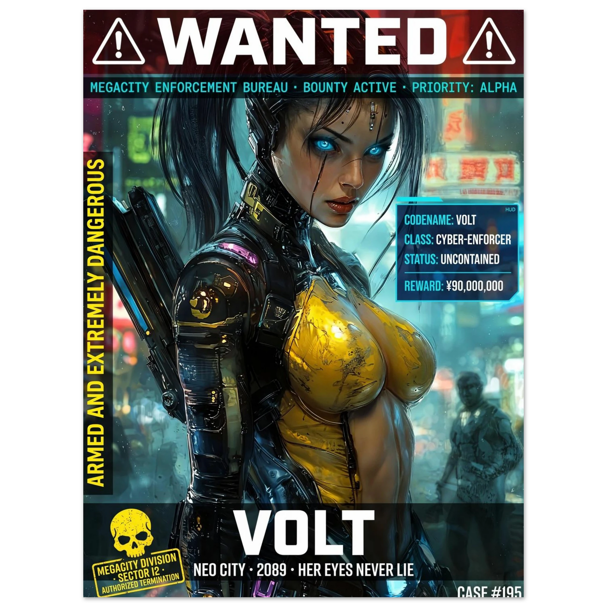 ☣️🧬 Série limitée Art Cyberpunk - Poster Cybergirl Volt - Aura Studio Déco
