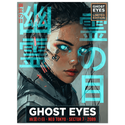 ☣️🧬 Série limitée Art Cyberpunk - Poster Cybergirl Ghost Eyes - Aura Studio Déco