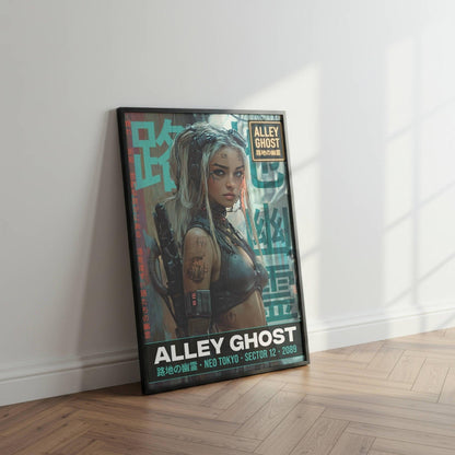 ☣️🧬 Série limitée Art Cyberpunk - Poster Cybergirl Alley Ghost - Aura Studio Déco