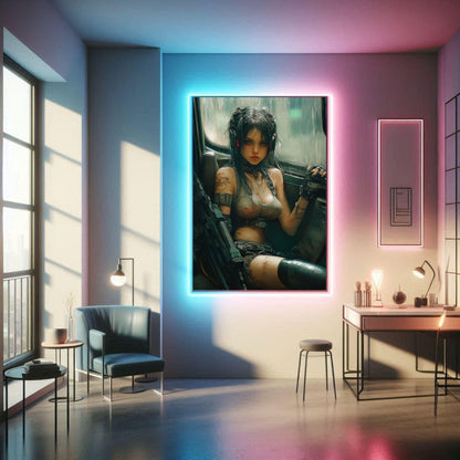 🎮🌐Affiche Cyber Girl #35 – Art Mural Cyberpunk Futuriste - Aura Studio Déco
