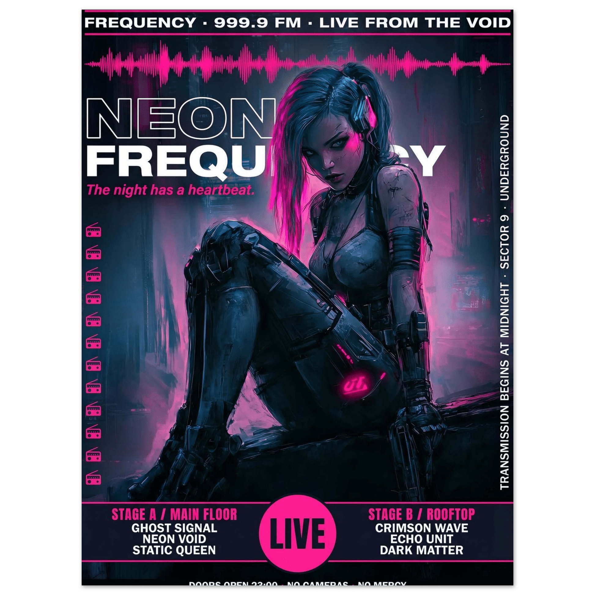 ☣️🧬 Série limitée Art Cyberpunk - Poster Cybergirl Neon Frequency - Aura Studio Déco