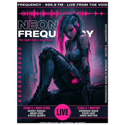 ☣️🧬 Série limitée Art Cyberpunk - Poster Cybergirl Neon Frequency - Aura Studio Déco