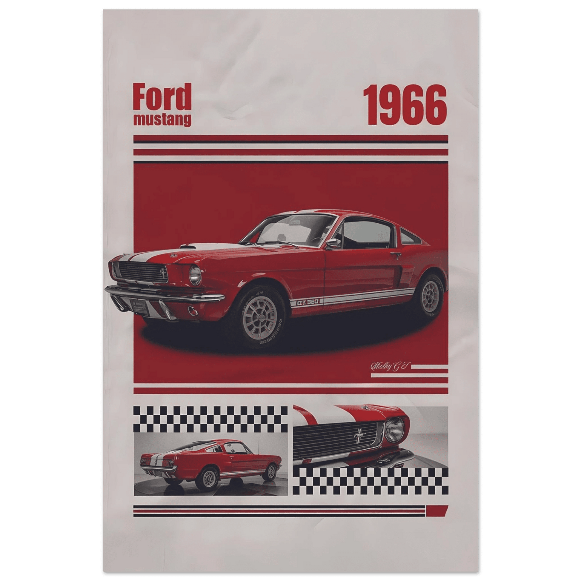 🏆🀣📺 Affiche Automobile Vintage Legend 1966 Red - Aura Studio Déco