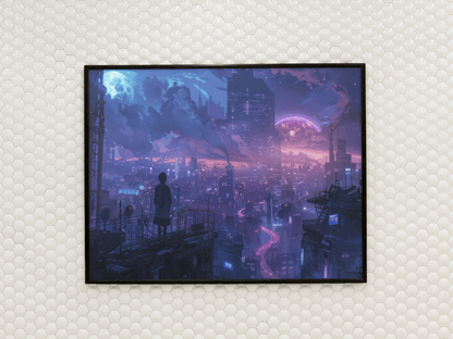 🐉🇯🇵✨ Affiche encadrée métal CLI-FI Anime Concept – Neon District - Aura Studio Déco