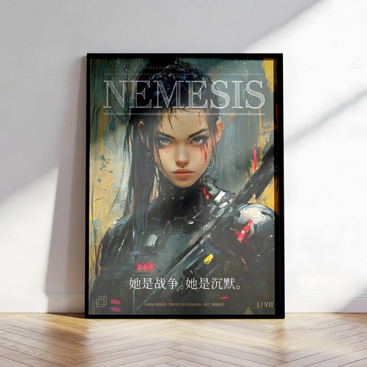 ☣️🧬 Série limitée Art Cyberpunk - Poster Cybergirl Nemesis - Aura Studio Déco