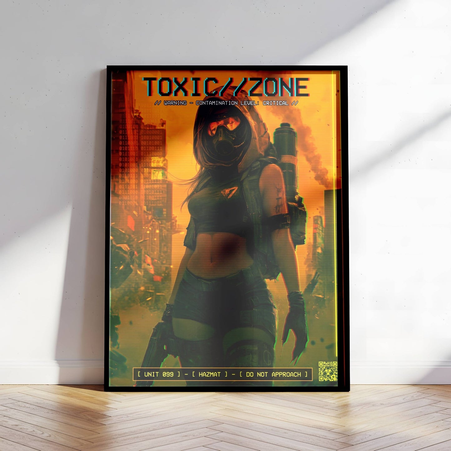 ☣️🧬 Série limitée Art Cyberpunk - Poster Cybergirl Toxic Zone - Aura Studio Déco