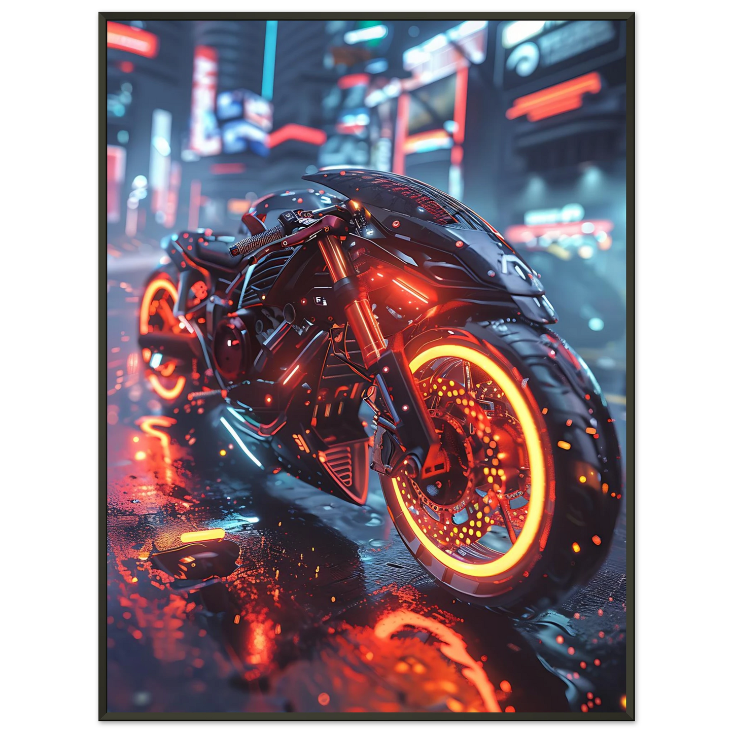 🏍️🏁🔧 Moto Cyberpunk Série futuriste #️⃣20  - (Affiche encadrée métal) - Aura Studio Déco