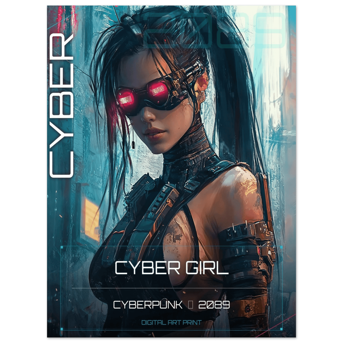 ☣️ Série limitée Art Cyberpunk - Poster Cybergirl Red Vision - Aura Studio Déco