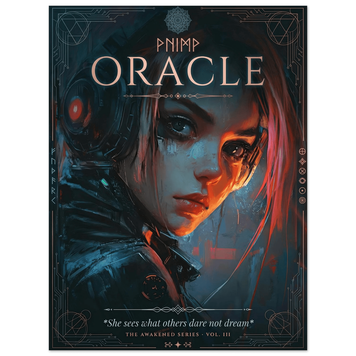 ☣️🧬 Série limitée Art Cyberpunk - Poster Cybergirl Oracle - Aura Studio Déco