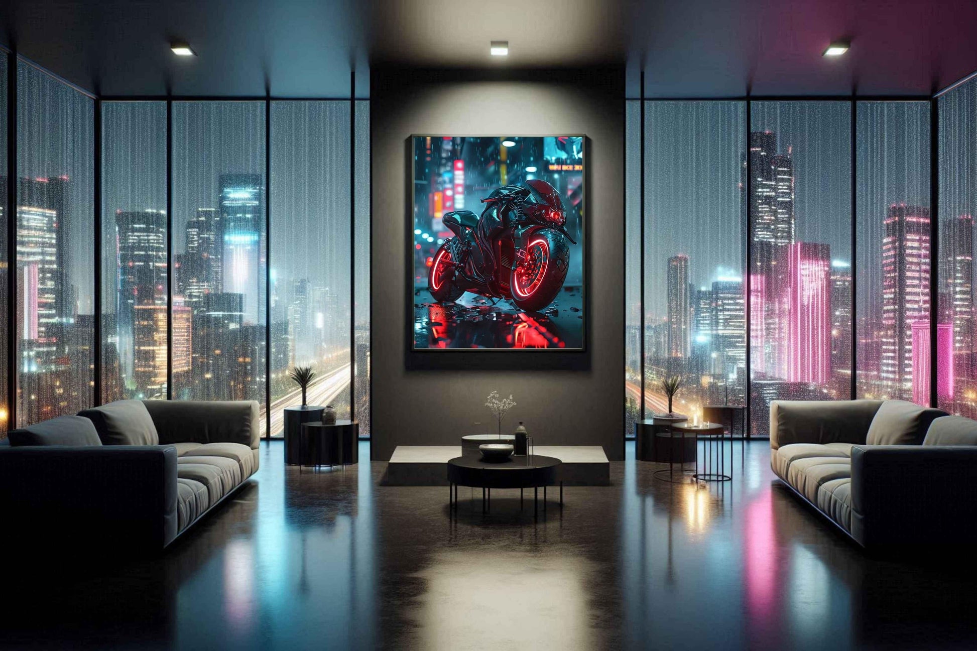 🏍️🏁🔧 Moto Cyberpunk Série futuriste #️⃣5  - (Affiche encadrée métal) - Aura Studio Déco