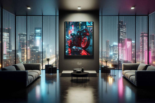 🏍️🏁🔧 Moto Cyberpunk Série futuriste #️⃣5  - (Affiche encadrée métal)
