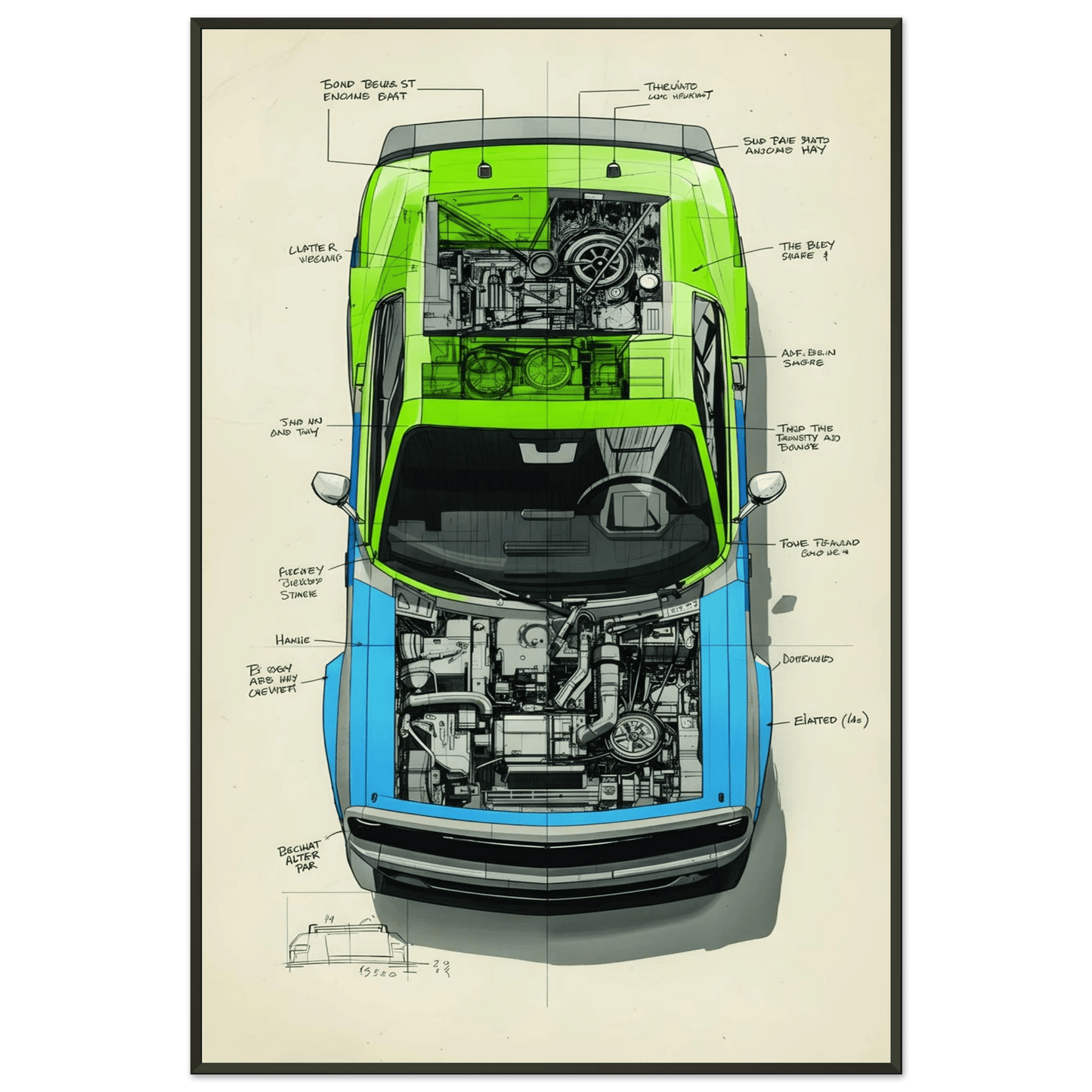 🏎️🏁Affiche Automobile Art' Plan Encadrée - Aura Studio Déco