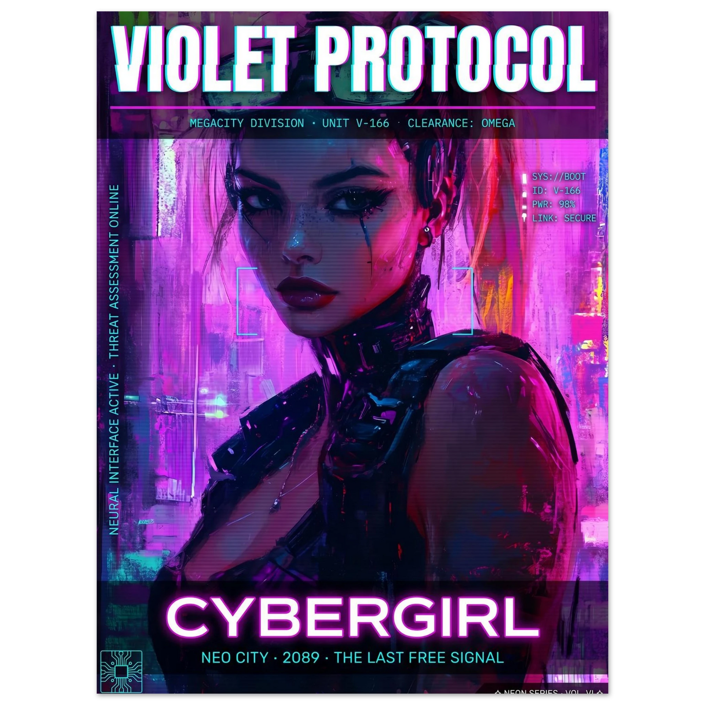 ☣️🧬 Série limitée Art Cyberpunk - Poster Cybergirl v-166 - Aura Studio Déco