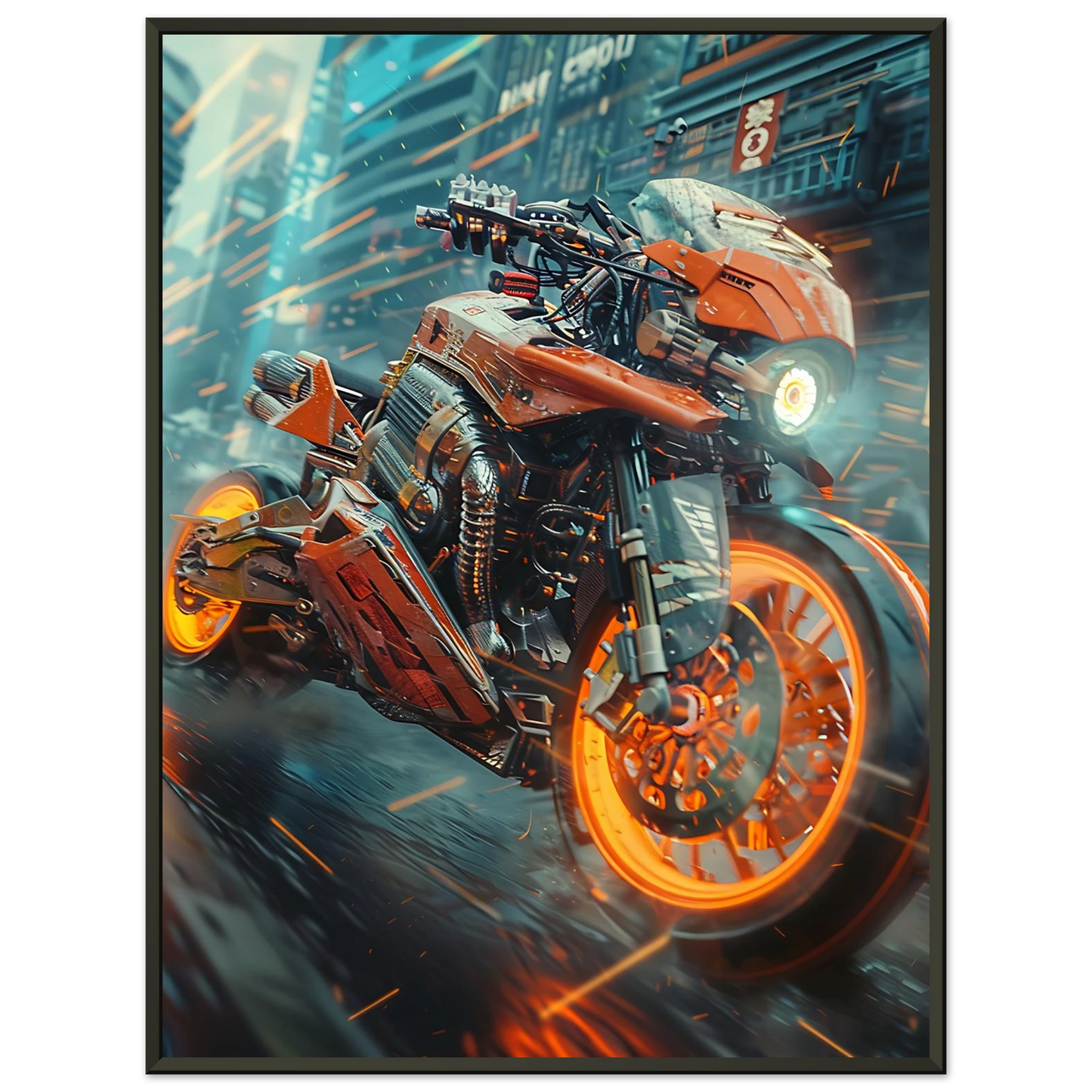 🏍️🏁🔧 Moto Cyberpunk Série futuriste #️⃣10  - (Affiche encadrée métal) - Aura Studio Déco