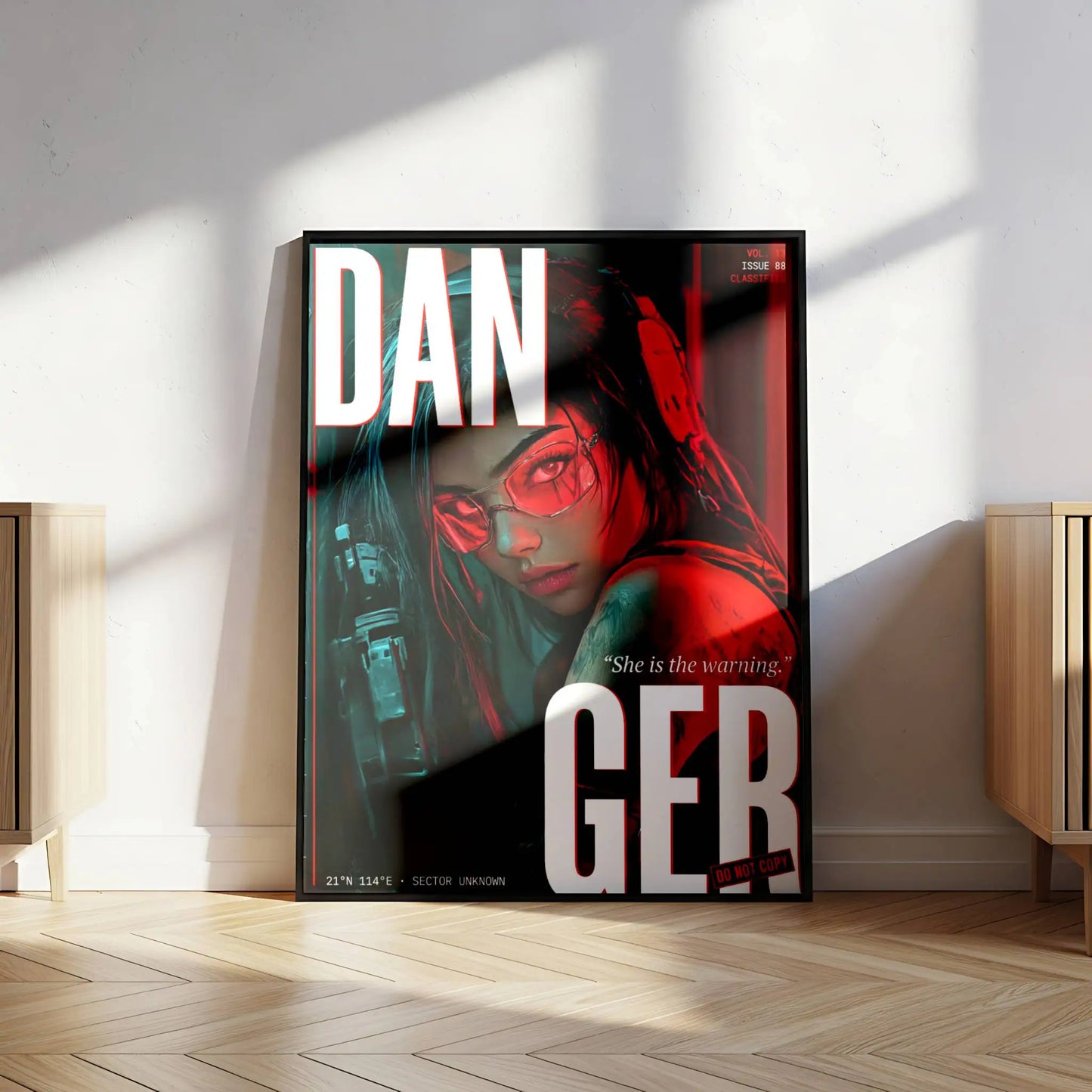 ☣️🧬 Série limitée Art Cyberpunk - Poster Cybergirl Danger - Aura Studio Déco