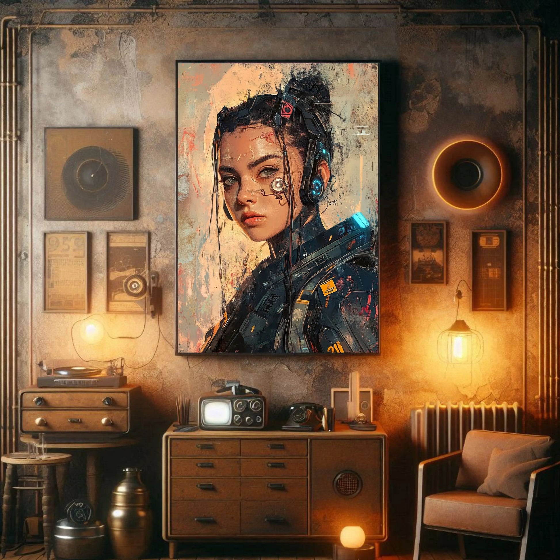 🌃 Affiche Cyber Girl #40 – Art Mural Cyberpunk Futuriste - Aura Studio Déco