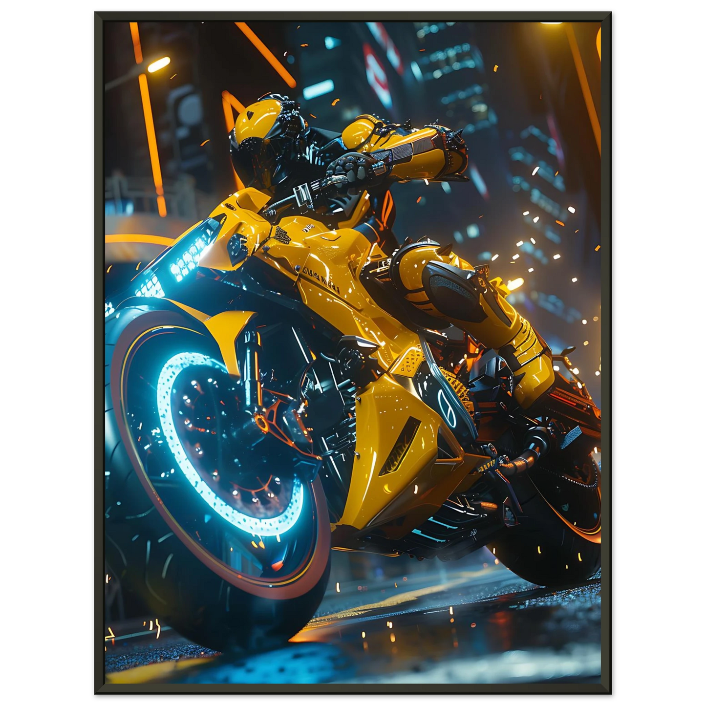 🏍️🏁🔧 Moto Cyberpunk Série futuriste #️⃣14  - (Affiche encadrée métal) - Aura Studio Déco