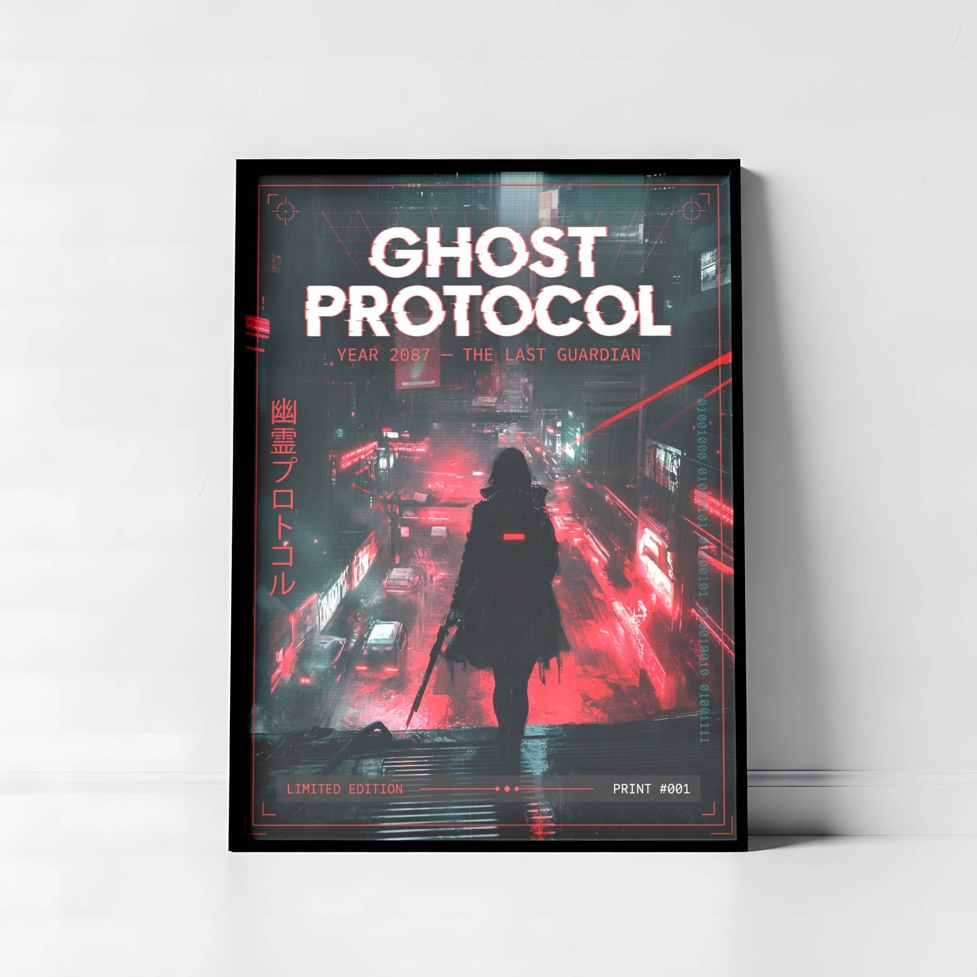 ☣️🧬 Série limitée Art Cyberpunk - Poster Cybergirl Ghost Protocol - Aura Studio Déco