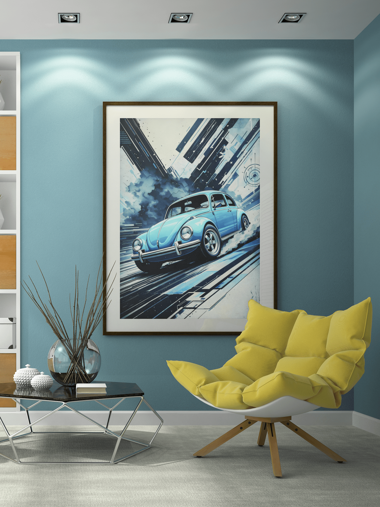 🏎️🏁Affiche Automobile Art' Abstract Encadrée - Aura Studio Déco