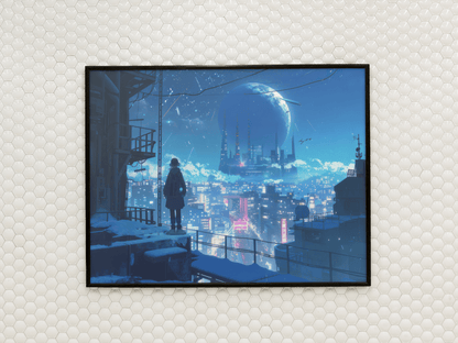 🐉🇯🇵✨ Affiche encadrée métal CLI-FI Anime Concept – Digital Horizon - Aura Studio Déco