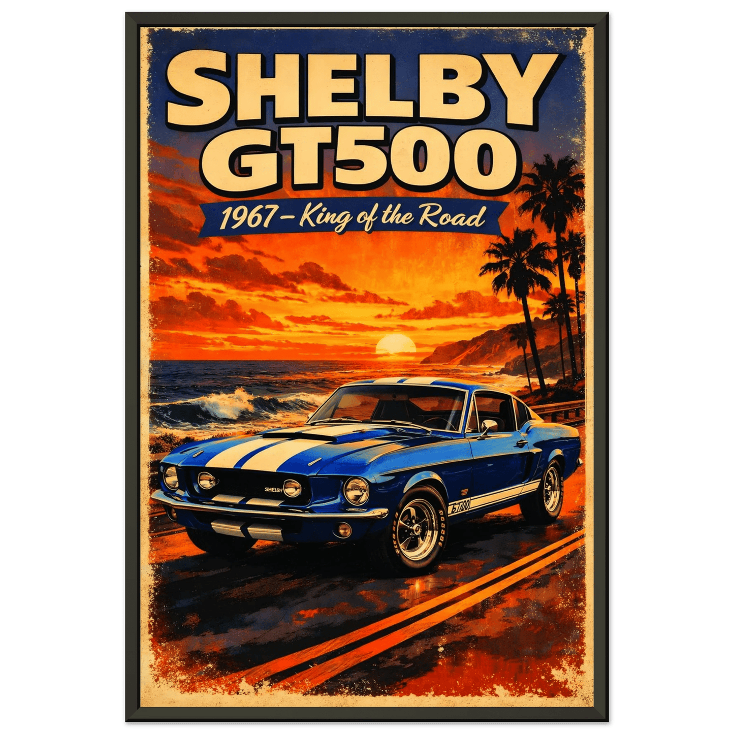 🏎️🏁Affiche Automobile Art' Road King Encadrée - Aura Studio Déco
