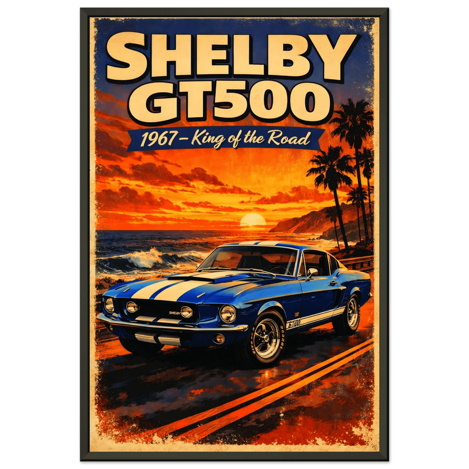 🏎️🏁Affiche Automobile Art' Road King Encadrée - Aura Studio Déco