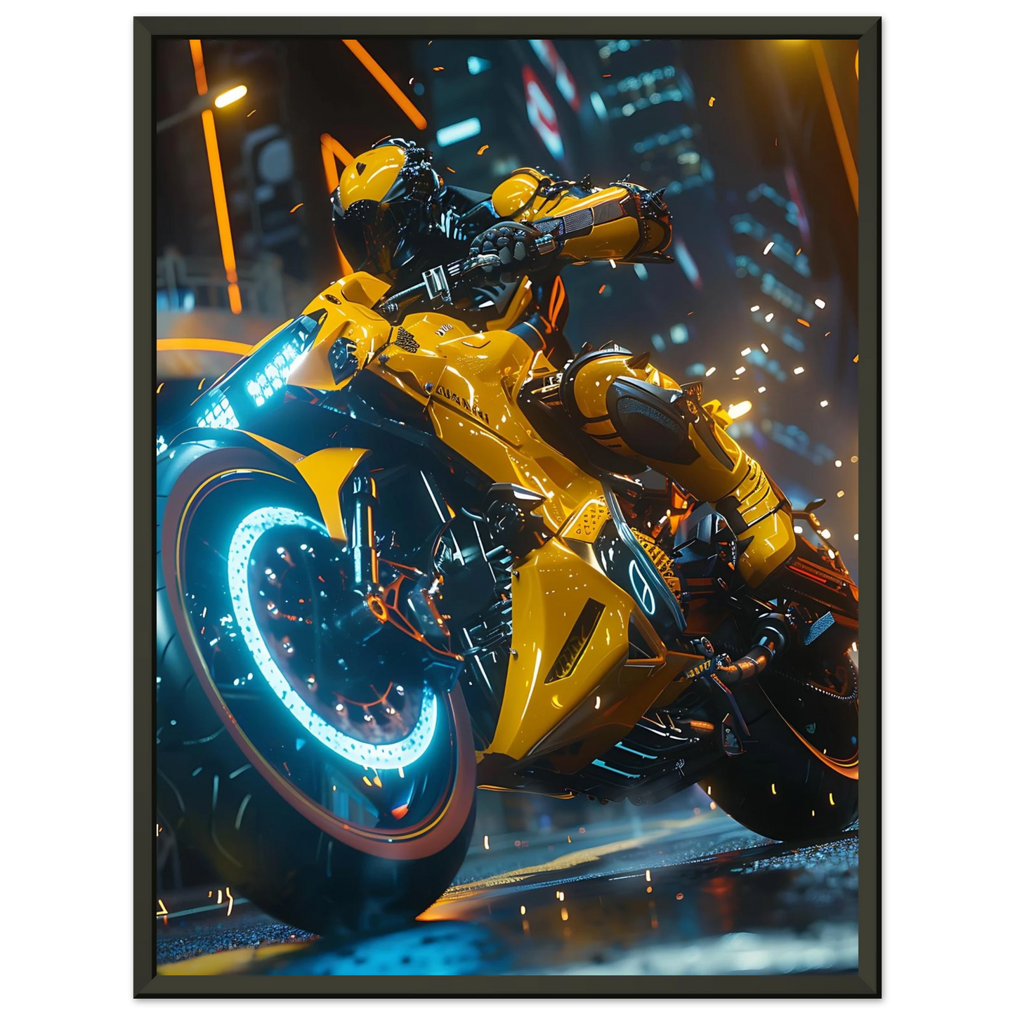 🏍️🏁🔧 Moto Cyberpunk Série futuriste #️⃣14  - (Affiche encadrée métal) - Aura Studio Déco