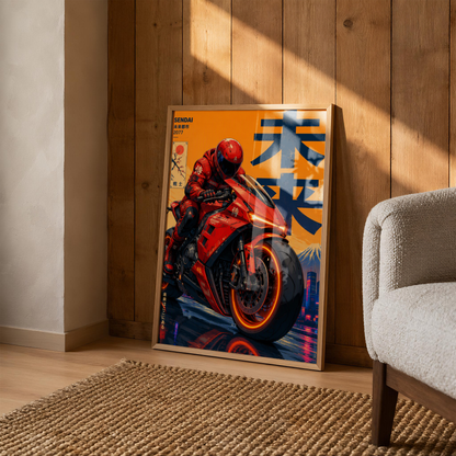 Affiche Moto Cyberpunk | Neo Tokyo & Sportbike Rouge