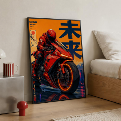 Affiche Moto Cyberpunk | Neo Tokyo & Sportbike Rouge