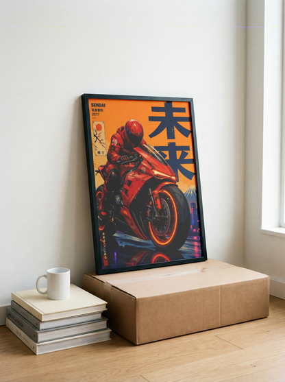 Affiche Moto Cyberpunk | Neo Tokyo & Sportbike Rouge
