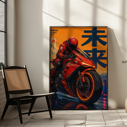 Affiche Moto Cyberpunk | Neo Tokyo & Sportbike Rouge