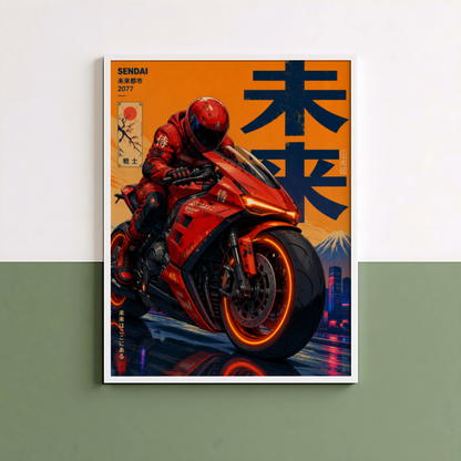 Affiche Moto Cyberpunk | Neo Tokyo & Sportbike Rouge