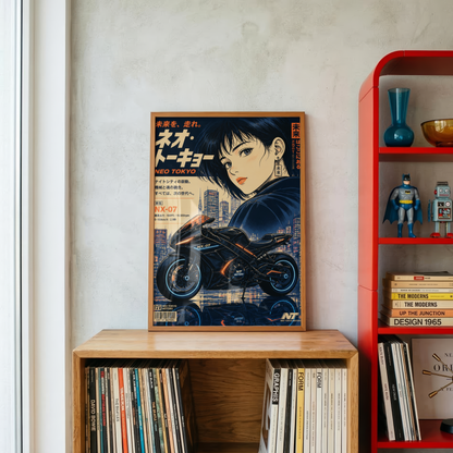 Affiche Moto Cyberpunk | Neo Tokyo Woman Rider