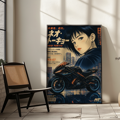 Affiche Moto Cyberpunk | Neo Tokyo Woman Rider