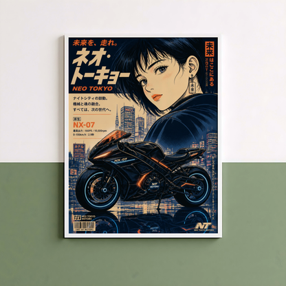 Affiche Moto Cyberpunk | Neo Tokyo Woman Rider