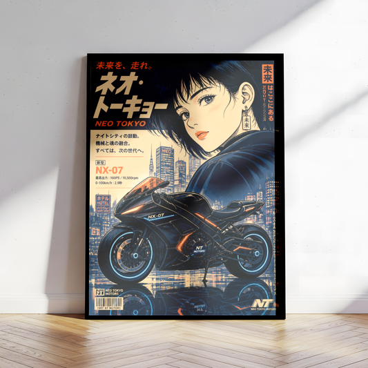 Affiche Moto Cyberpunk | Neo Tokyo Woman Rider