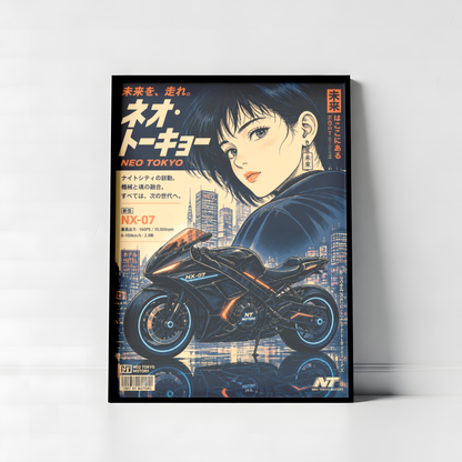 Affiche Moto Cyberpunk | Neo Tokyo Woman Rider
